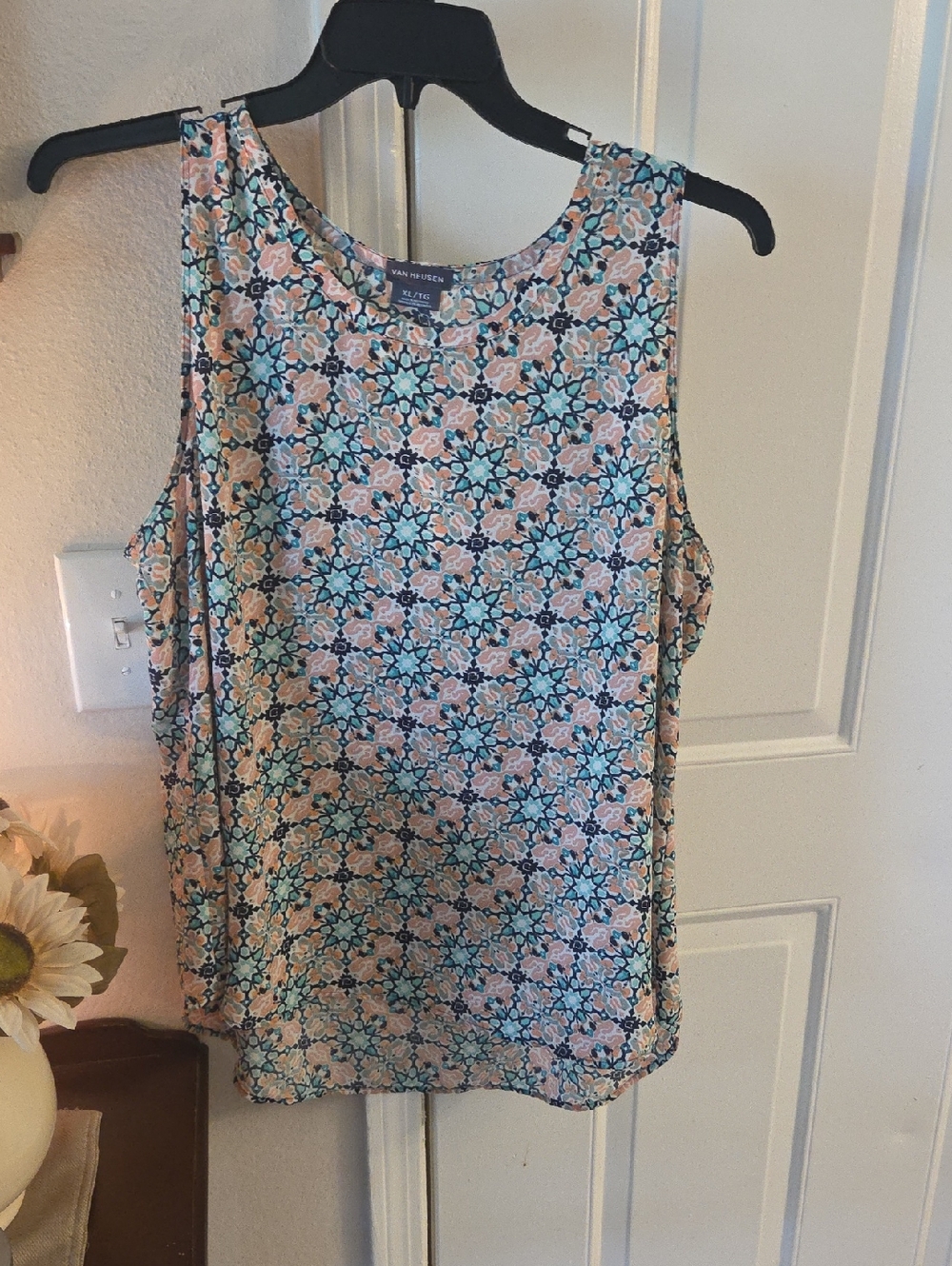 Van Heusen Peach, Teal & Navy Floral Tile Print Tank
